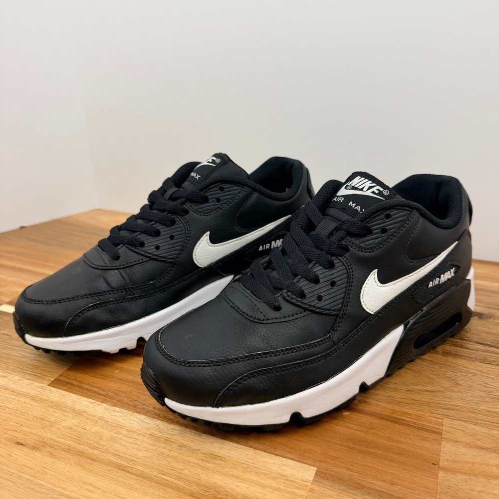 Nike Air Max 90 LTR GS Black White Leather Sneakers 833412-025 Kids Size 6.5Y